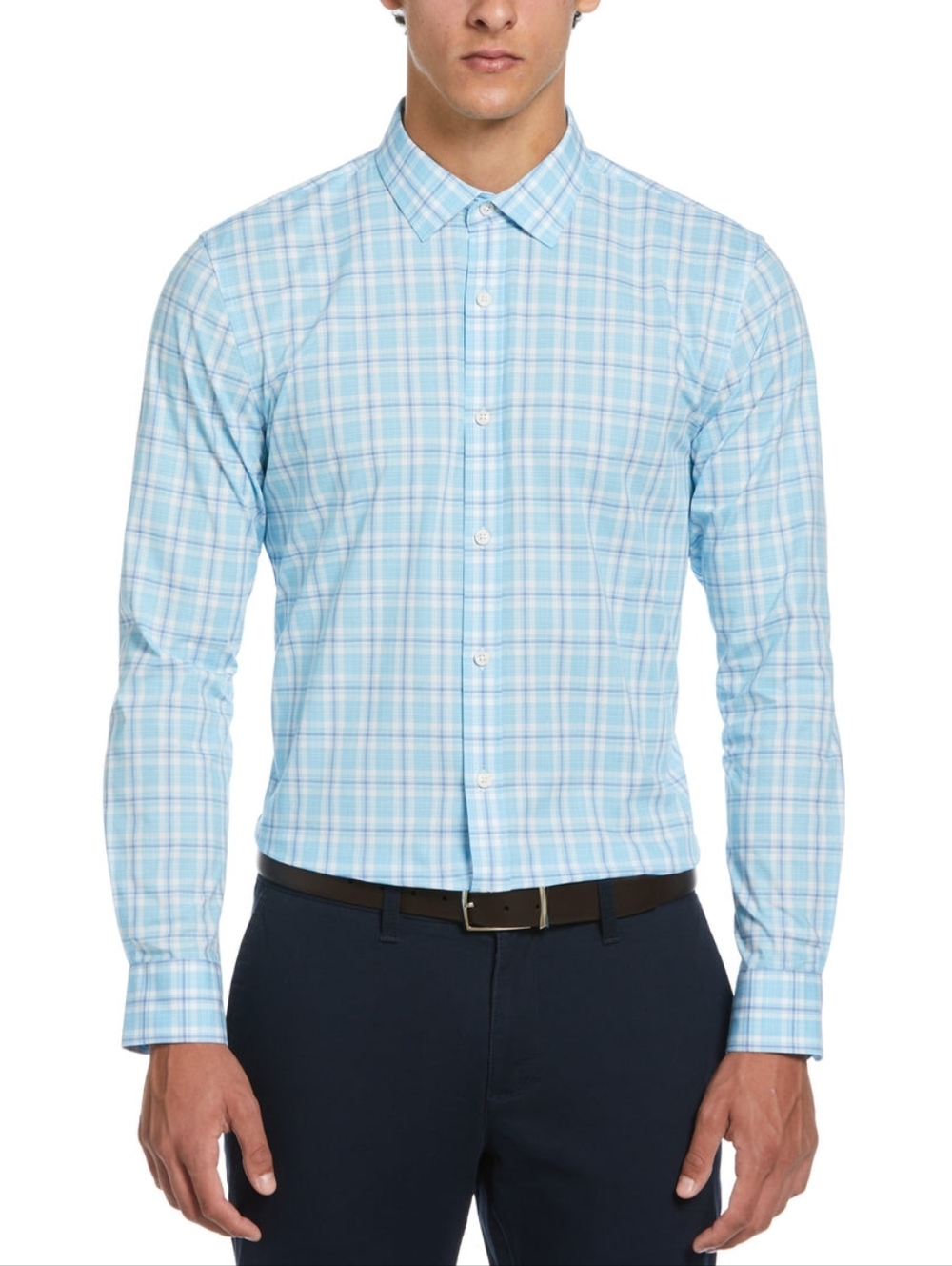 Men's Blue and Green Checkered Shirt